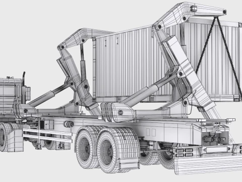 Semi-caminh&atilde;o americano com elevador lateral Modelo 3D