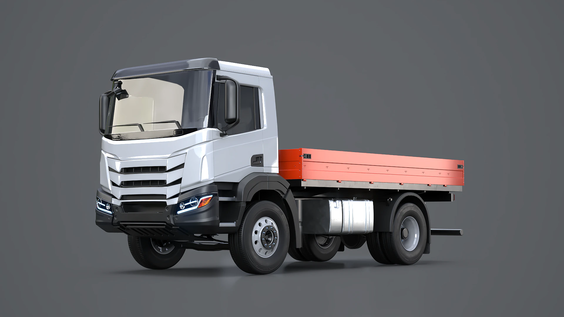 Realistic Flatbed Truck 3D Model .c4d .max .obj .3ds .fbx .stl .blend