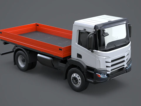 Realistic Flatbed Truck 3D Model