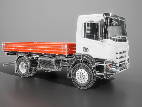 Realistic Flatbed Truck 3D Model