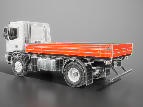 Realistic Flatbed Truck 3D Model