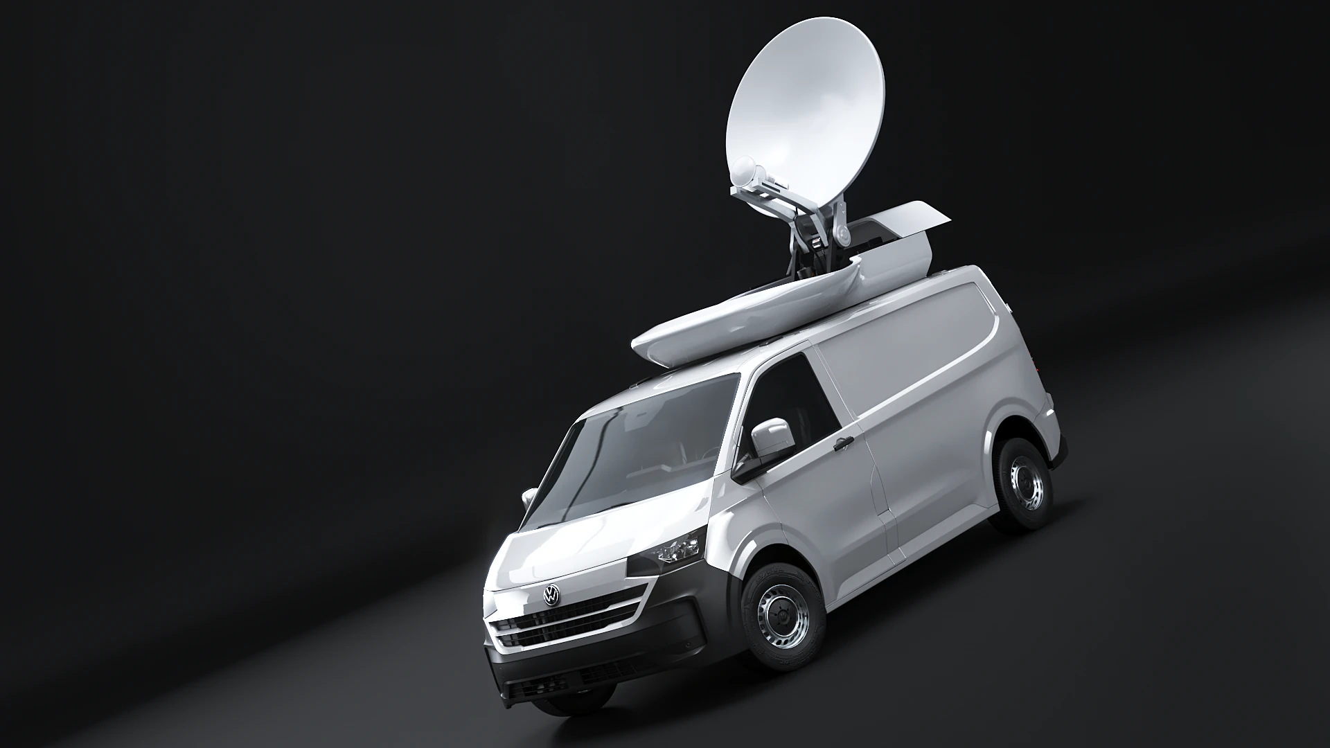 ルーフディッシュ付き TV 衛星ニュースバン VW トランスポーター T7 3Dモデル .c4d .max .obj .3ds .fbx .stl .blend 