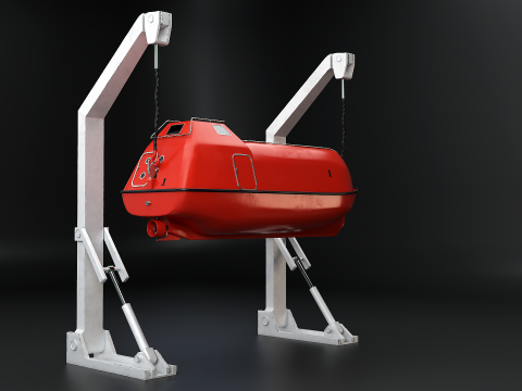 Ł&oacute;dź ratunkowa 3D z modelem morskiego statku ratowniczego z żurawikiem Model 3D
