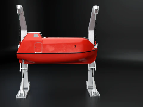 3D Lifeboat with Davit Crane System Marine Rescue Vessel Model 3D Model
