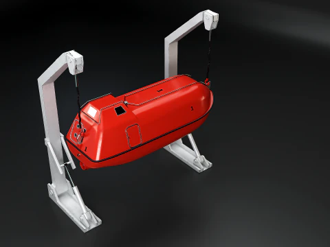3D Lifeboat with Davit Crane System Marine Rescue Vessel Model 3D Model