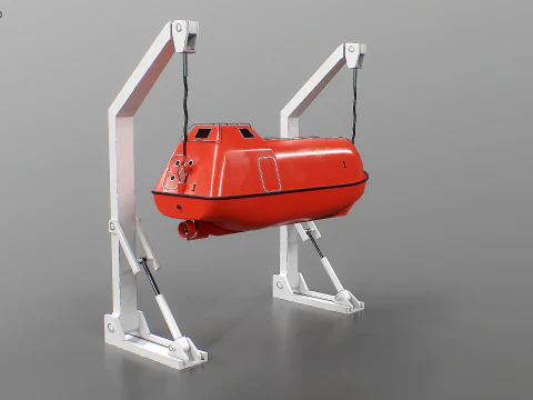 3D Lifeboat with Davit Crane System Marine Rescue Vessel Model 3D Model