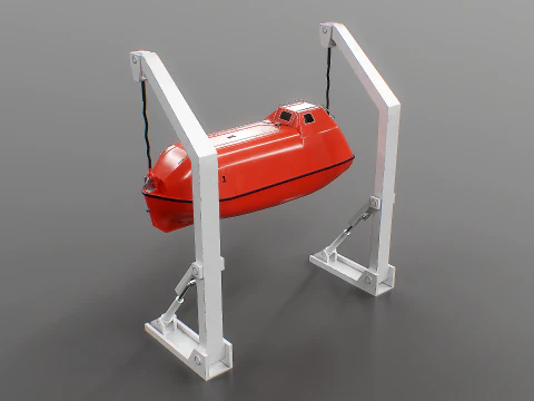 3D Lifeboat with Davit Crane System Marine Rescue Vessel Model 3D Model