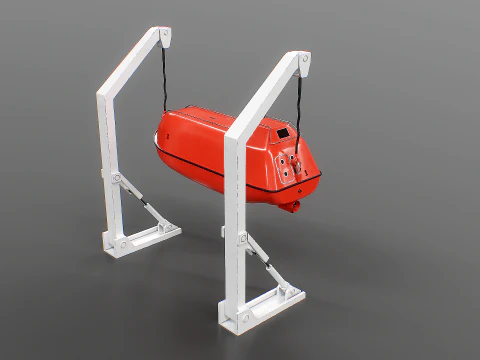 3D Lifeboat with Davit Crane System Marine Rescue Vessel Model 3D Model