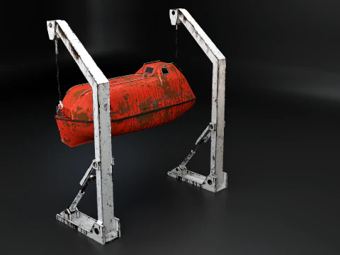 Aged Lifeboat with Davit Crane System Marine Rescue Vessel Model 3D Model