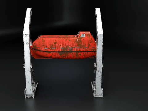 Aged Lifeboat with Davit Crane System Marine Rescue Vessel Model 3D Model