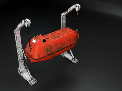 Aged Lifeboat with Davit Crane System Marine Rescue Vessel Model 3D Model