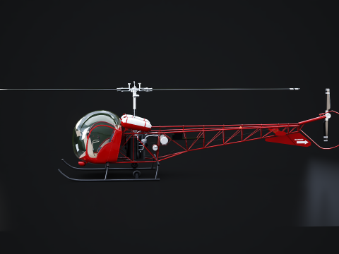Elicottero leggero Bell 47 - PBR con interni Modello 3D