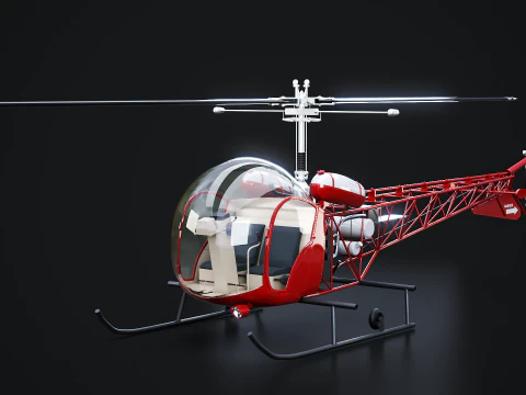Bell 47 Light Helicopter - PBR with Interior 3D Model