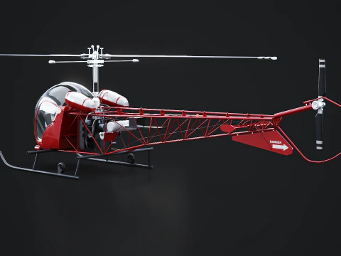 Bell 47 Light Helicopter - PBR with Interior 3D Model