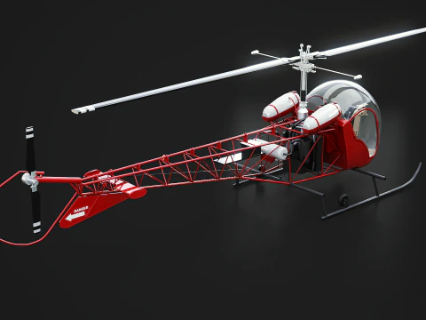 Bell 47 Light Helicopter - PBR with Interior 3D Model