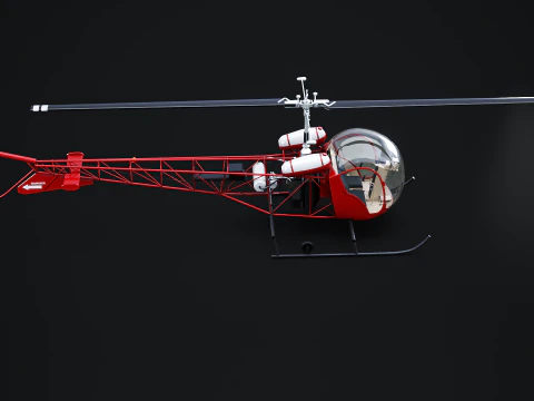 Bell 47 Light Helicopter - PBR with Interior 3D Model