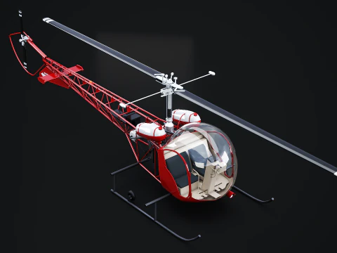 Bell 47 Light Helicopter - PBR with Interior 3D Model