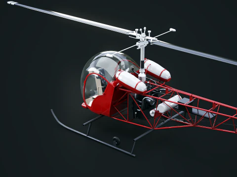 Bell 47 Light Helicopter - PBR with Interior 3D Model