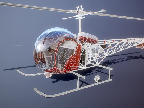 Bell 47 Light Helicopter - PBR with Interior 3D Model