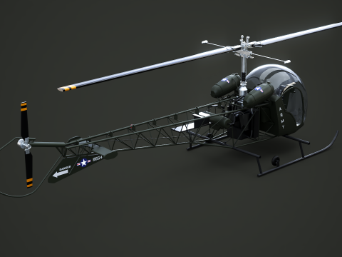 Pbr campana in tempo reale 47 aeromobile a bolla cabina di pilotaggio modello di aviazione aereo leggero elicottero d'epoca obs Modello 3D