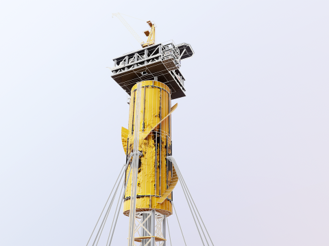 Aged SPAR Leg Oil Rig 3D Model