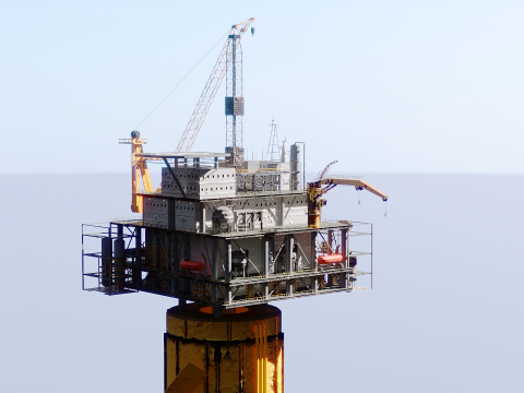 Aged SPAR Leg Oil Rig 3D Model