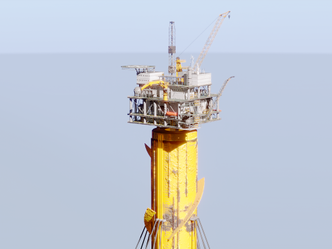 Aged SPAR Leg Oil Rig 3D Model