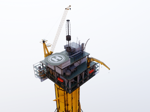 Aged SPAR Leg Oil Rig 3D Model