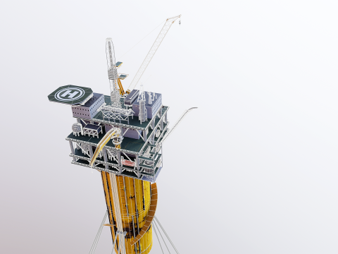 Aged SPAR Leg Oil Rig 3D Model