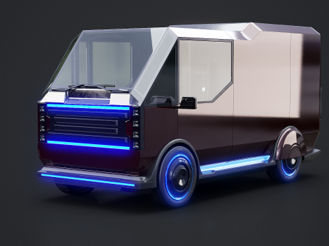 Futuristic Cyberpunk Delivery Van - Sci-Fi Electric Vehicle 3D Model