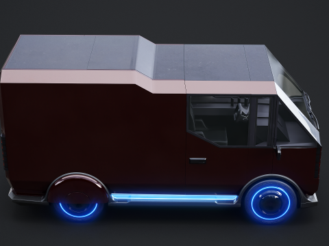 Furgone futuristico per le consegne Cyberpunk - Veicolo elettrico fantascientifico Modello 3D