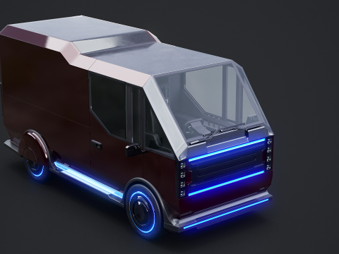 Furgone futuristico per le consegne Cyberpunk - Veicolo elettrico fantascientifico Modello 3D