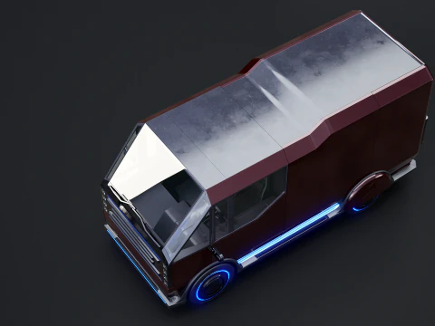 Fourgon de livraison Cyberpunk futuriste - V&eacute;hicule &eacute;lectrique de science-fiction Modèle 3D