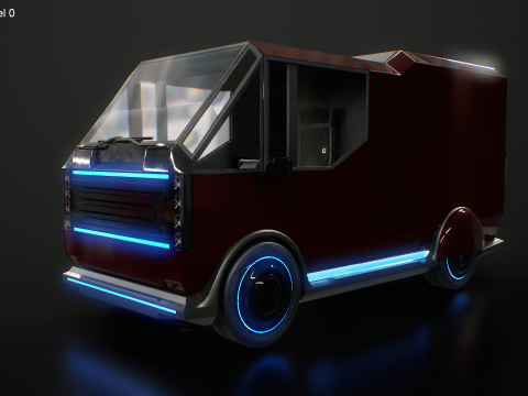 Furgone futuristico per le consegne Cyberpunk - Veicolo elettrico fantascientifico Modello 3D