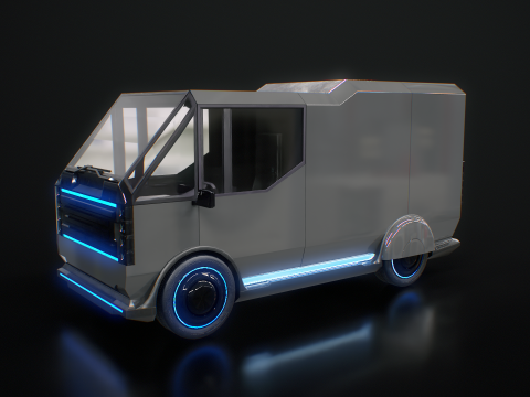 Furgone futuristico per le consegne Cyberpunk - Veicolo elettrico fantascientifico Modello 3D