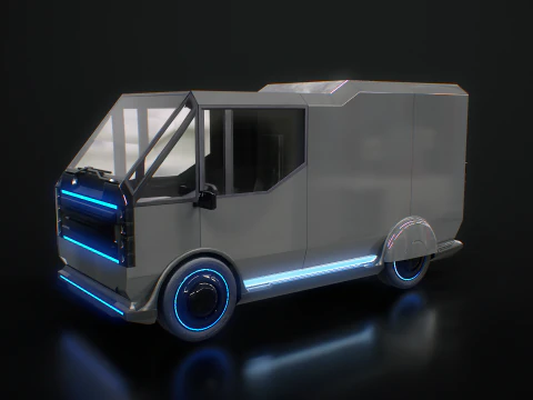Fourgon de livraison Cyberpunk futuriste - V&eacute;hicule &eacute;lectrique de science-fiction Modèle 3D