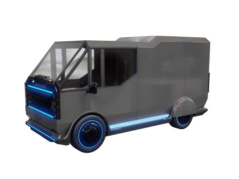 Furgone futuristico per le consegne Cyberpunk - Veicolo elettrico fantascientifico Modello 3D