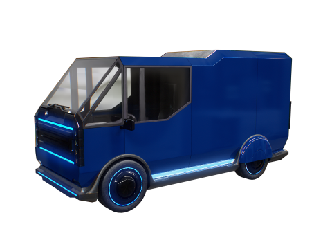 Furgone futuristico per le consegne Cyberpunk - Veicolo elettrico fantascientifico Modello 3D