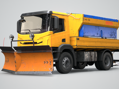 Aged Snow Plow Truck - Winter Service Vehicle 3D Model