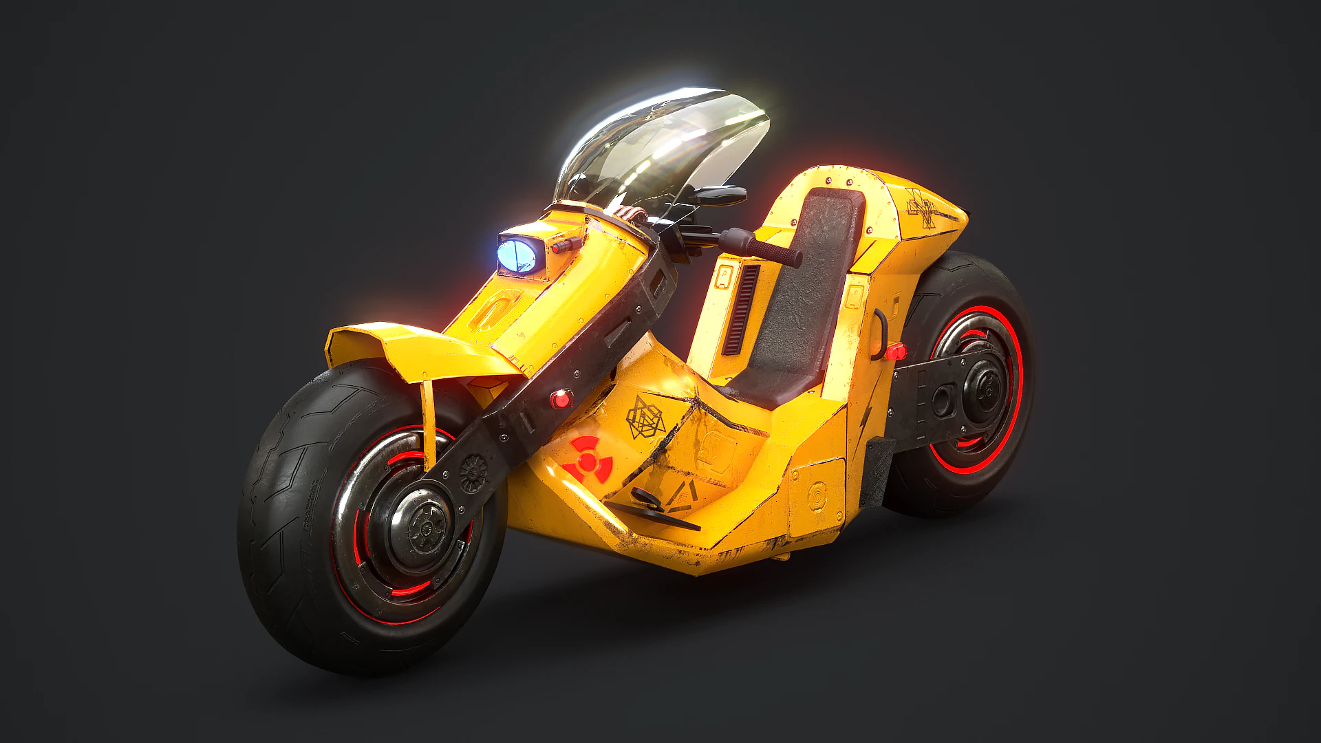 Motocicletta futuristica Cyberpunk gialla Modello 3D .c4d .max .obj .3ds .fbx .stl .blend