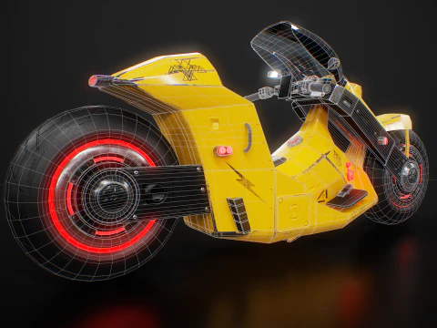 Motocicletta futuristica Cyberpunk gialla Modello 3D