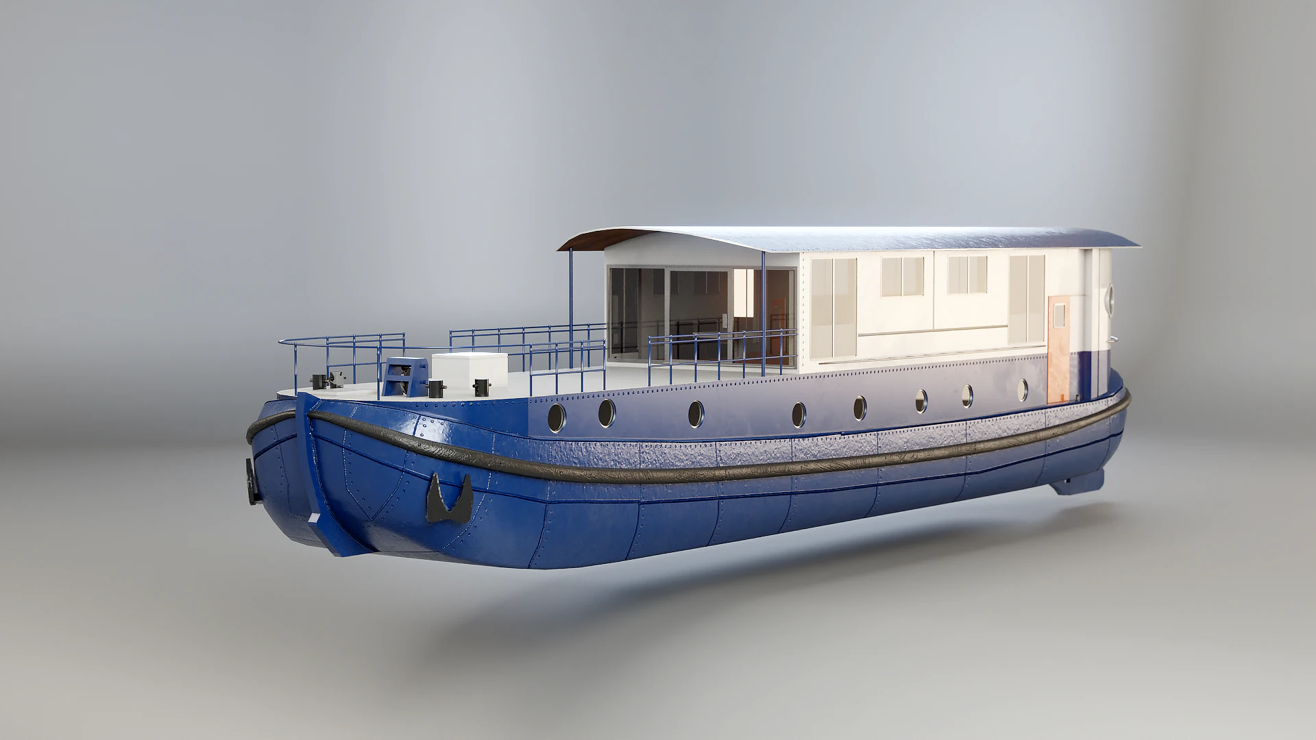 Dutch Barge Houseboat Modern Floating Home 3D Model .c4d .max .obj .3ds .fbx .stl .blend 