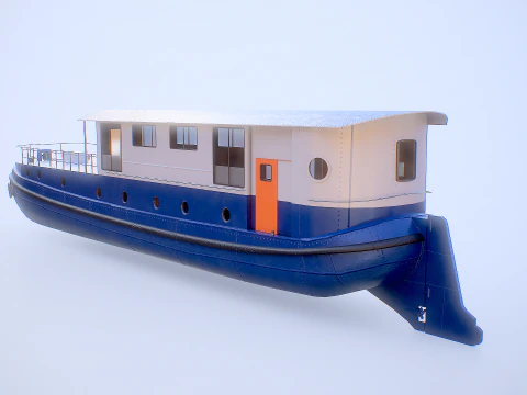 Dutch Barge Houseboat Modern Floating Home 3D Model