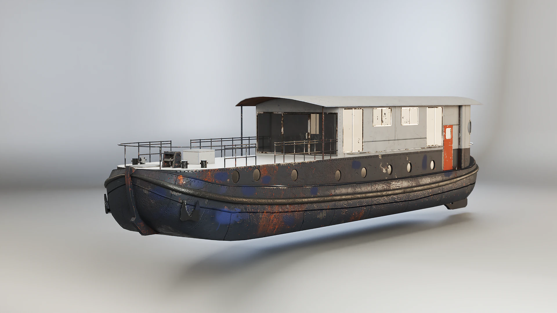 Aged Dutch Barge Houseboat Modern Floating Home 3D Model .c4d .max .obj .3ds .fbx .stl .blend 