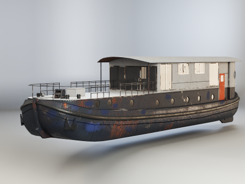 Casa flutuante moderna de barca&ccedil;a holandesa envelhecida Modelo 3D