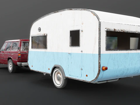 Toyota Land Cruiser J60 invecchiato e roulotte da campeggio classica Modello 3D