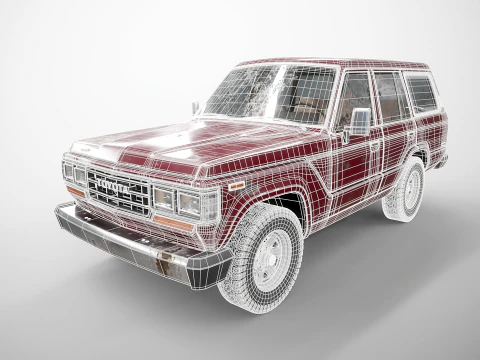 Toyota Land Cruiser J60 invecchiato e roulotte da campeggio classica Modello 3D