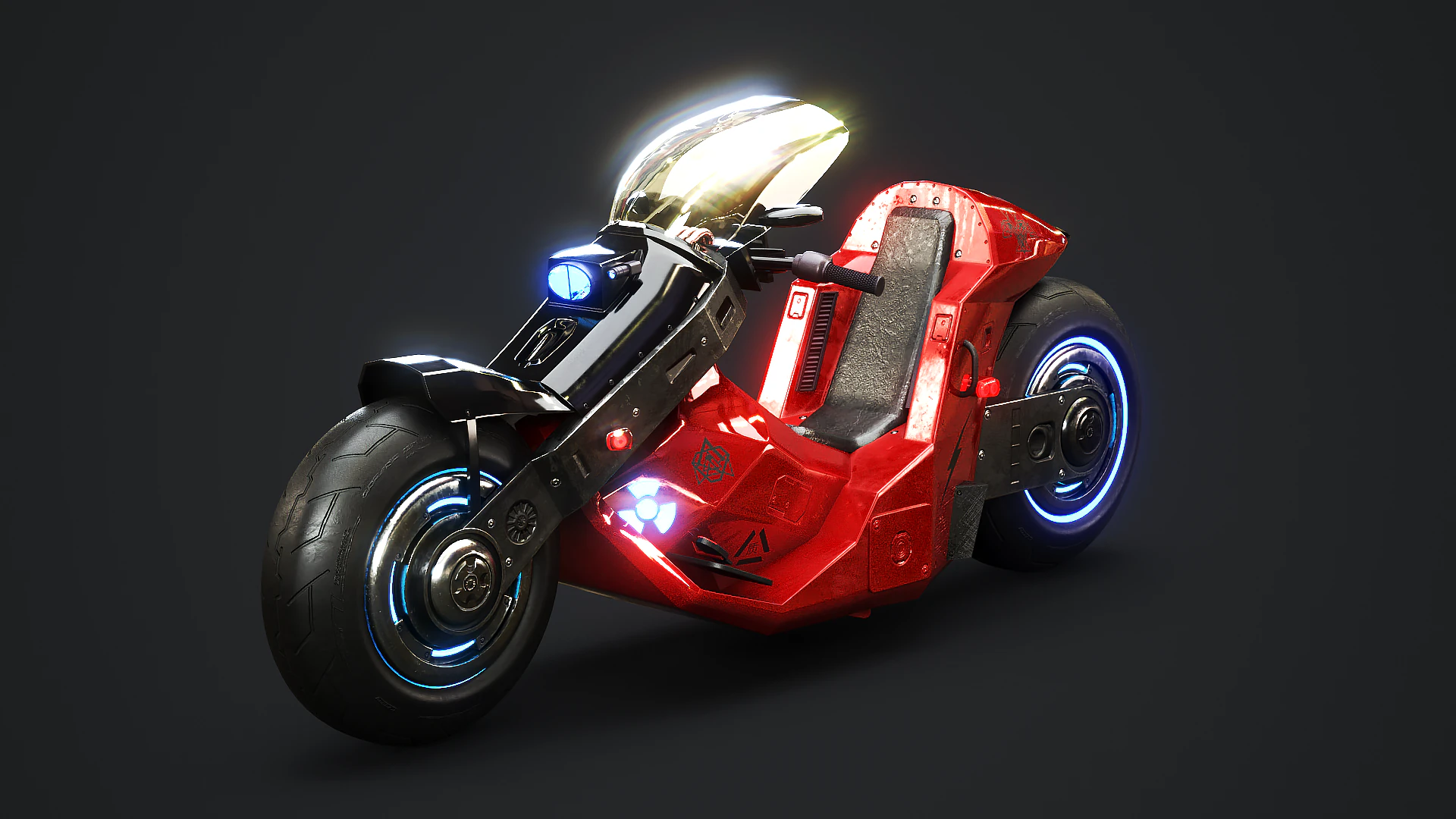 Futuristic Cyberpunk Motorcycle - Sci-Fi Bike Neon 3D Model .c4d .max .obj .3ds .fbx .stl .blend 