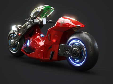Futuristic Cyberpunk Motorcycle - Sci-Fi Bike Neon 3D Model