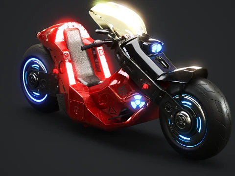 Futuristic Cyberpunk Motorcycle - Sci-Fi Bike Neon 3D Model